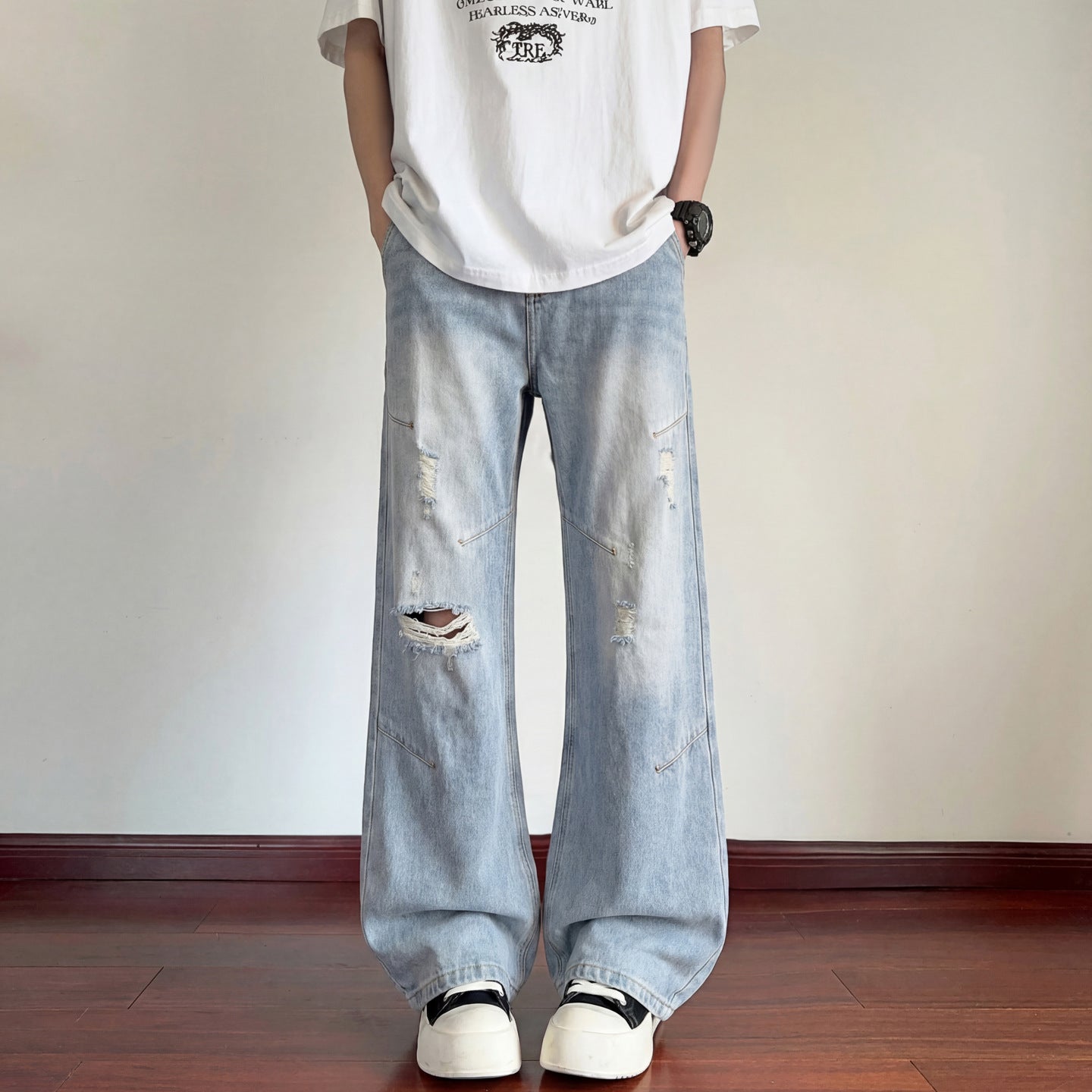 Men's Wide Leg Floor-Length Lightweight Breathable Slim-Fit Casual Trousers