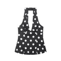 Bow embellished polka dot hanging neck collar sleeveless top