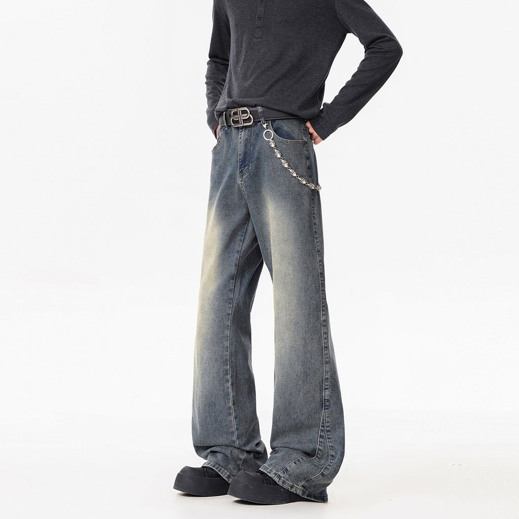 Texture Washed Knife-Edge Denim Pants Men
