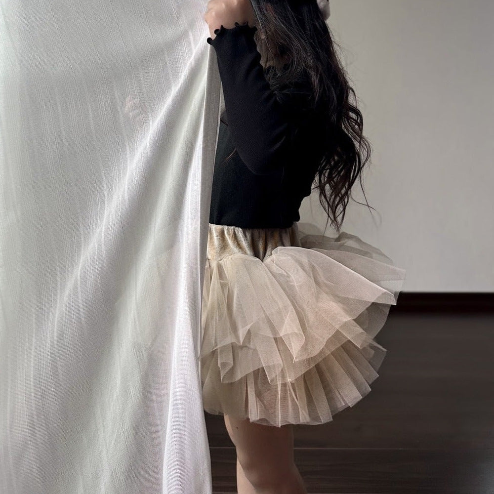 Girls' Velvet Skirt Pants, Children's Puffy Princess Dress