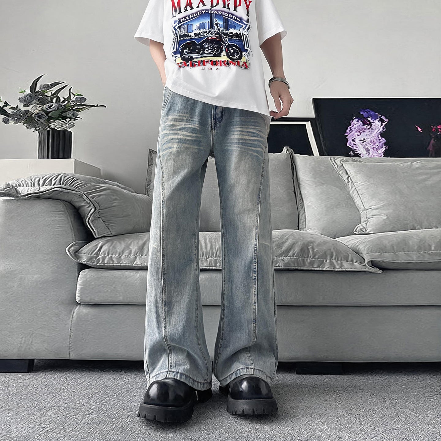 Street Style Slim Fit Straight Leg Jeans for Men
