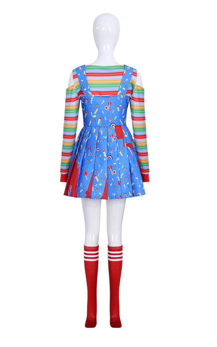 Chucky Horror Movie Character Cosplay Dress Blue Women's Halloween Costume Ready