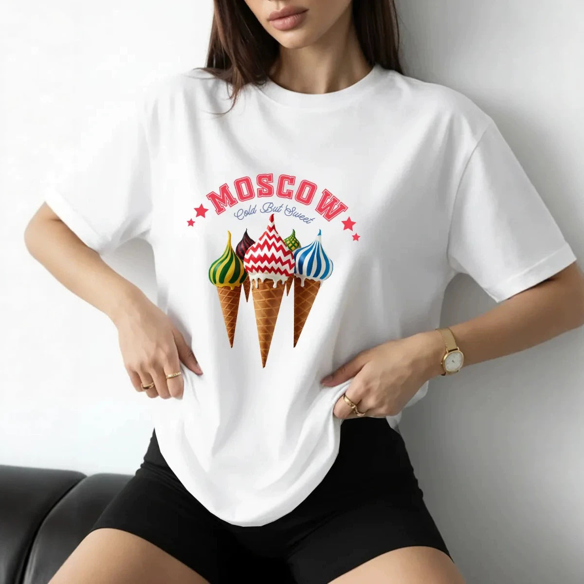 Ice cream pattern loose short sleeved T-shirt for women