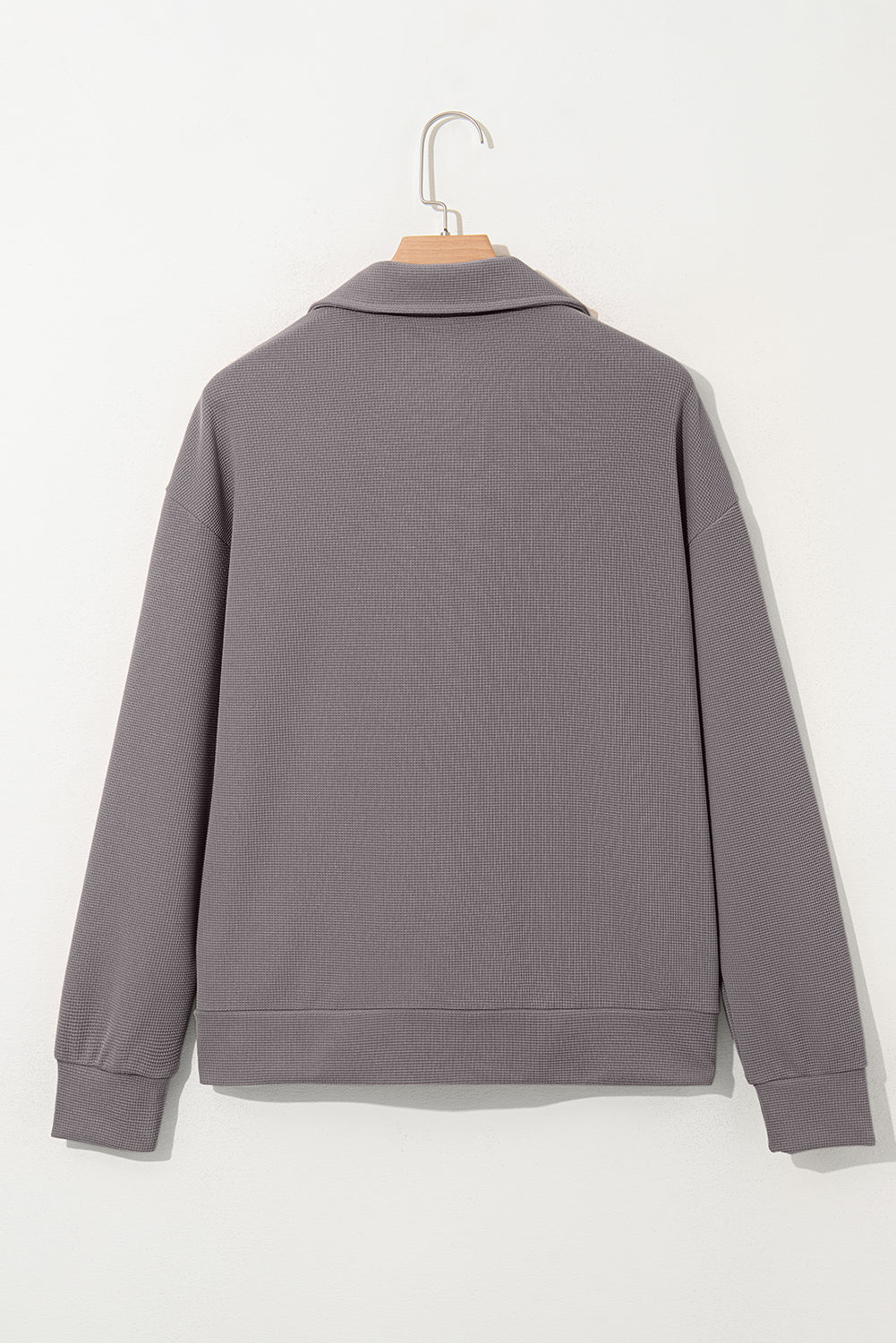 Gray Waffle Texture Collar Half Zip Pocketed Drop Shoulder Sweatshirt