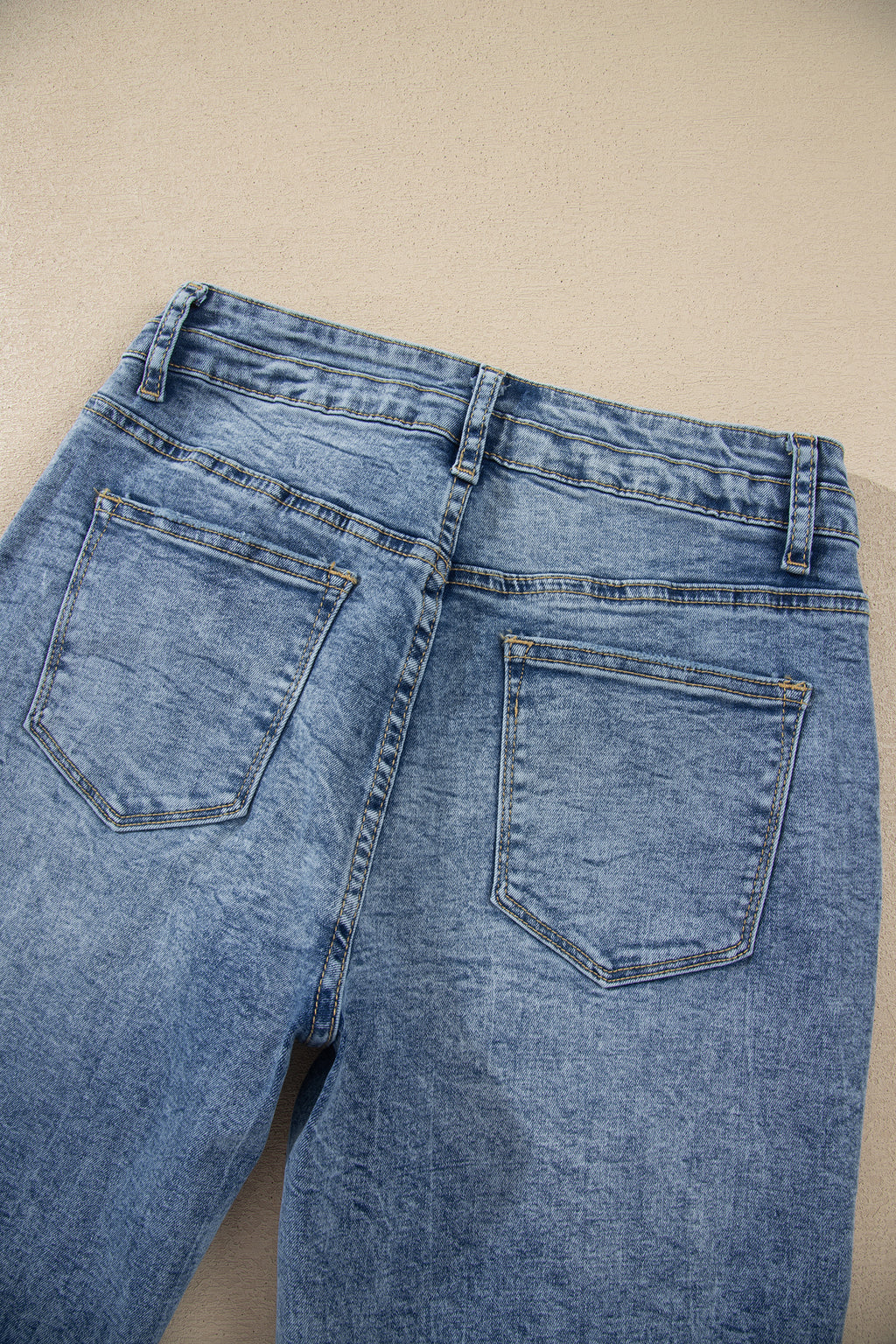Sail Blue Acid Wash Pocket Detail Flare Jeans