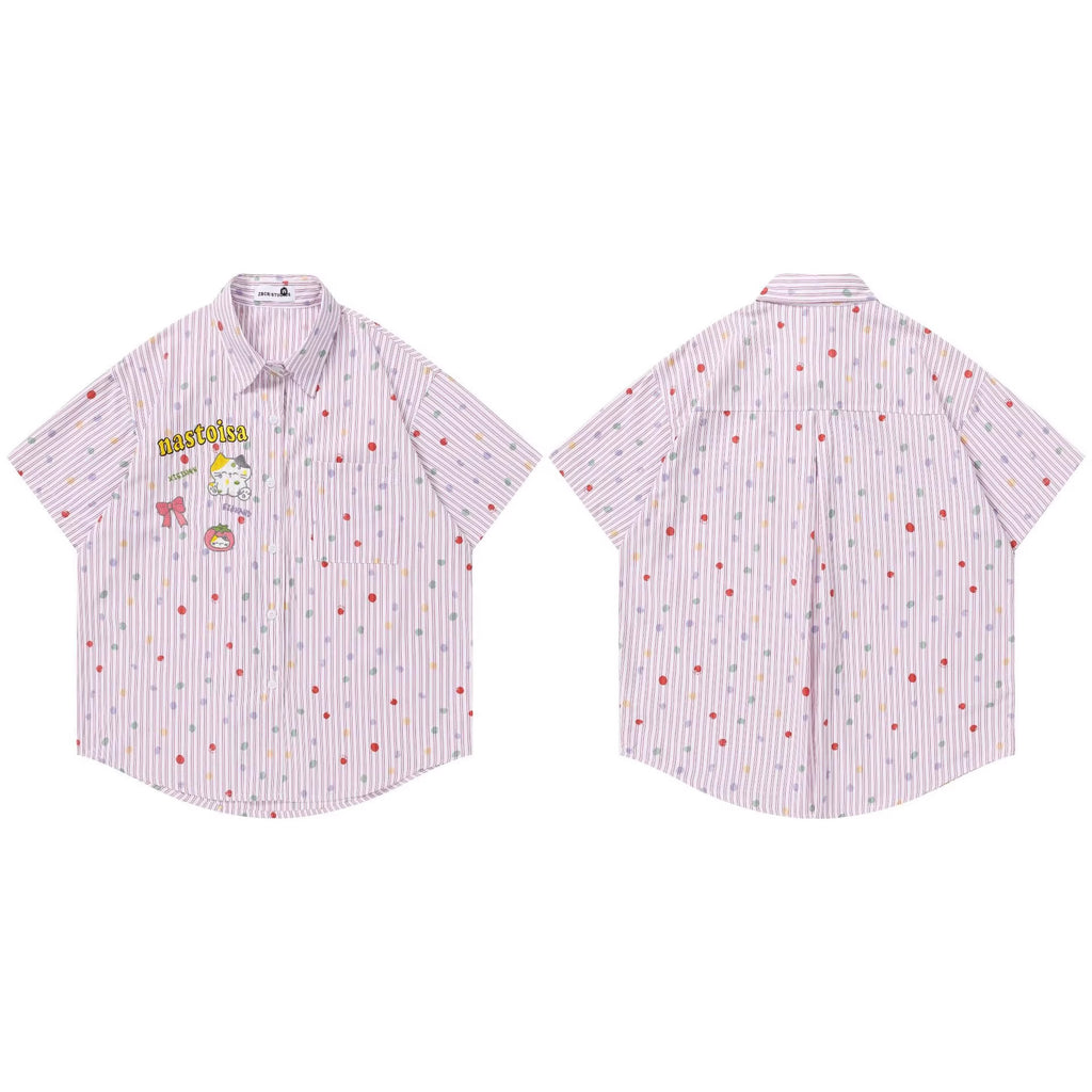 Colorful polka dot vertical stripe short sleeved shirt