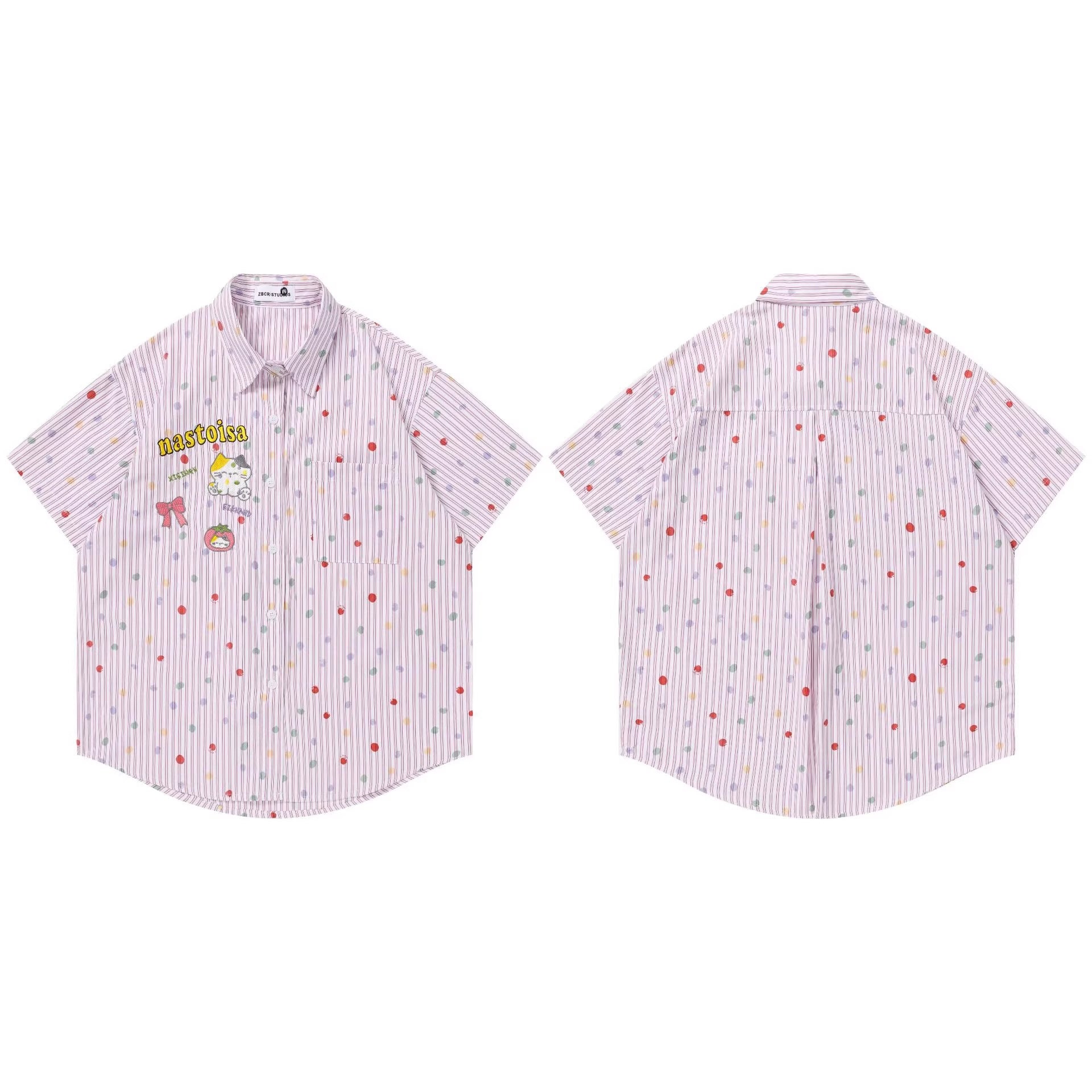 Colorful polka dot vertical stripe short sleeved shirt