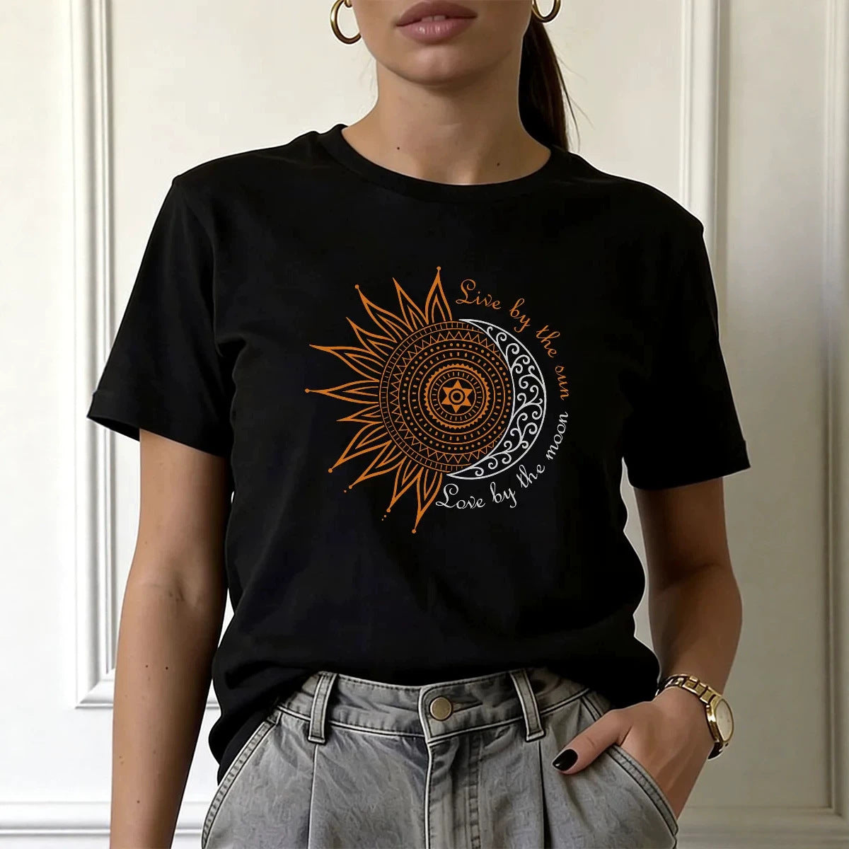 Round neck loose short sleeved T-shirt for women