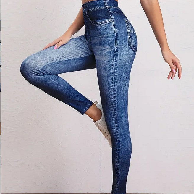 Retro High-Elastic Denim-Like Leggings Butt-Lifting Yoga Pants Denim-Style Yoga Pants Yoga Fitness Wear for Women