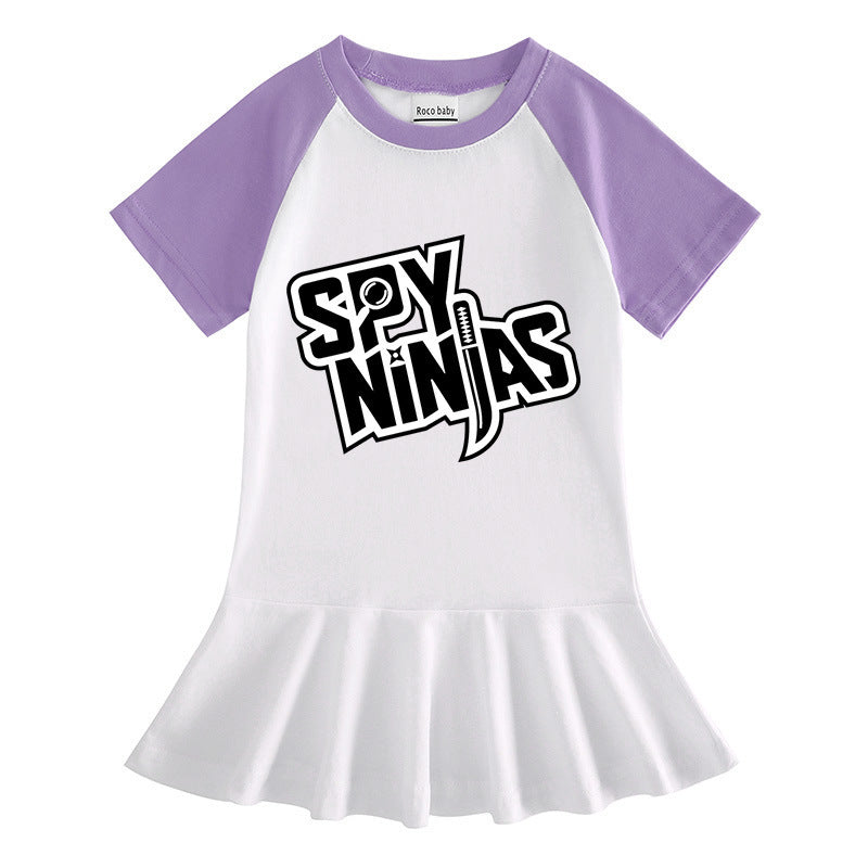 Cartoon half sleeved girls' dress