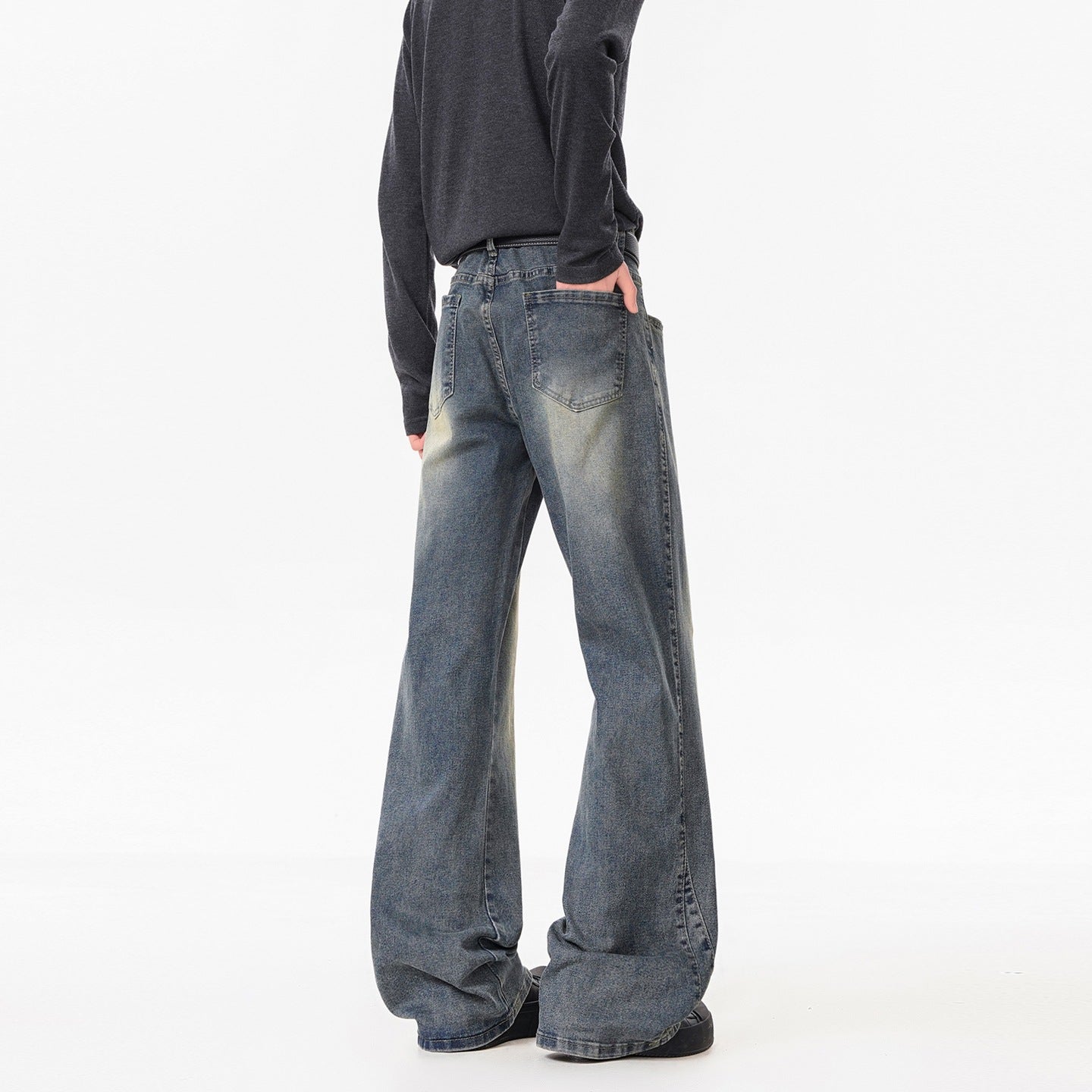 Texture Washed Knife-Edge Denim Pants Men