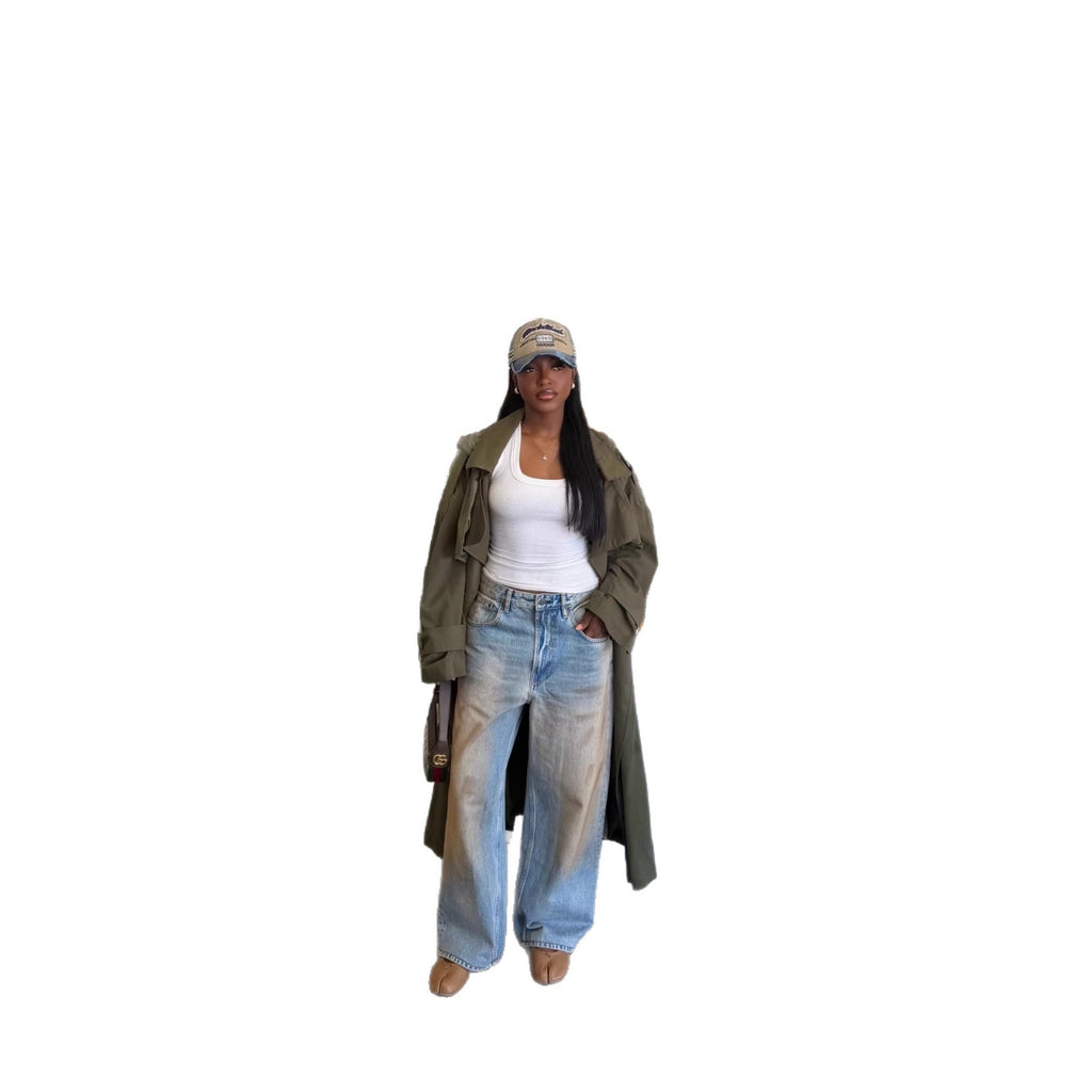 Street Style Mud-Dyed Distressed Straight Leg Jeans