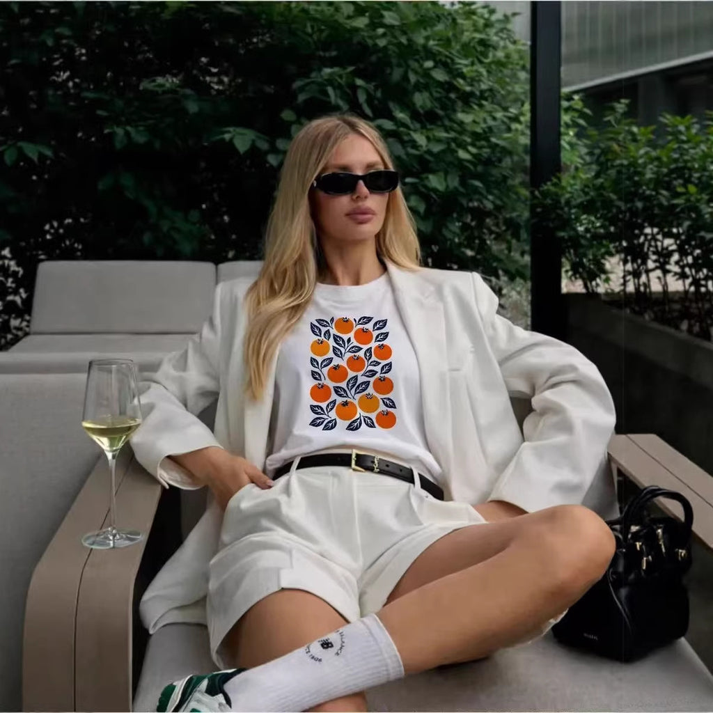 Orange printed short sleeved T-shirt top