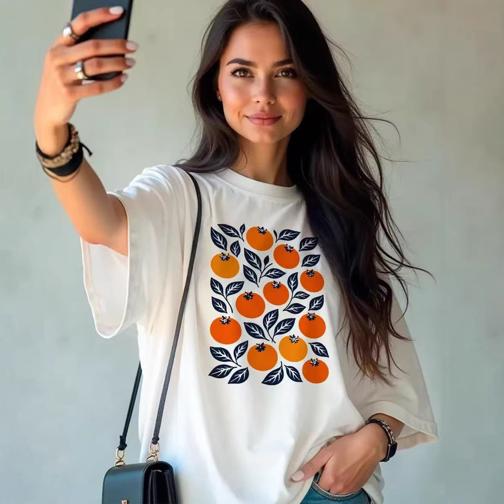 Orange printed short sleeved T-shirt top