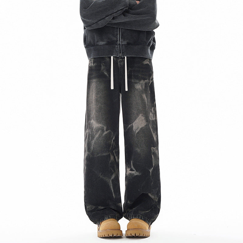 Street Style Gray Green Camouflage Denim Pants Men