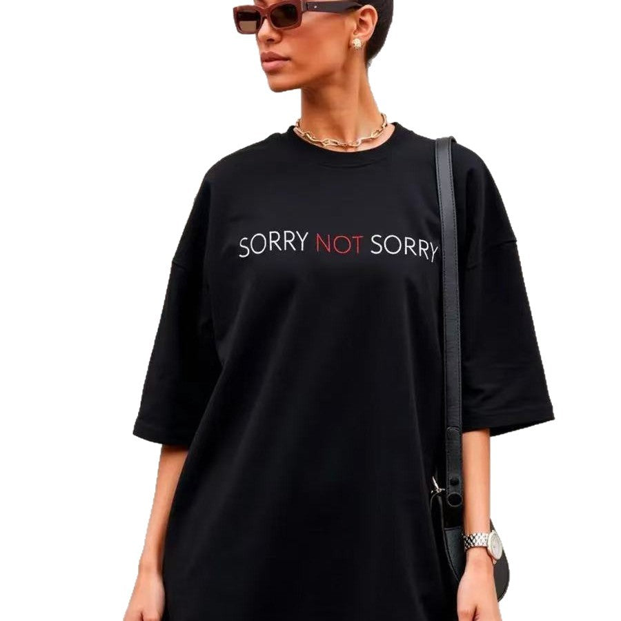 Letter printed loose short sleeved T-shirt for women