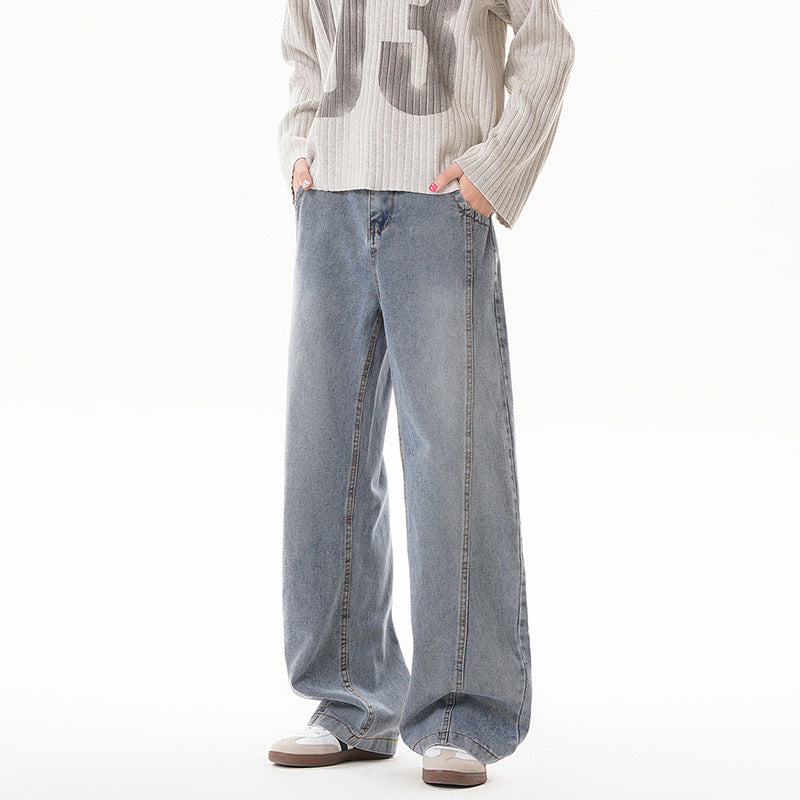 Retro Washed Distressed Deconstructed Patchwork Straight Leg Wide Leg Pants