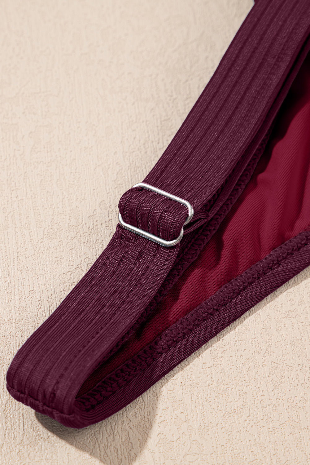 Burgundy Ribbed Knit Crossed Detail Tank Skort 2pcs Swimsuit