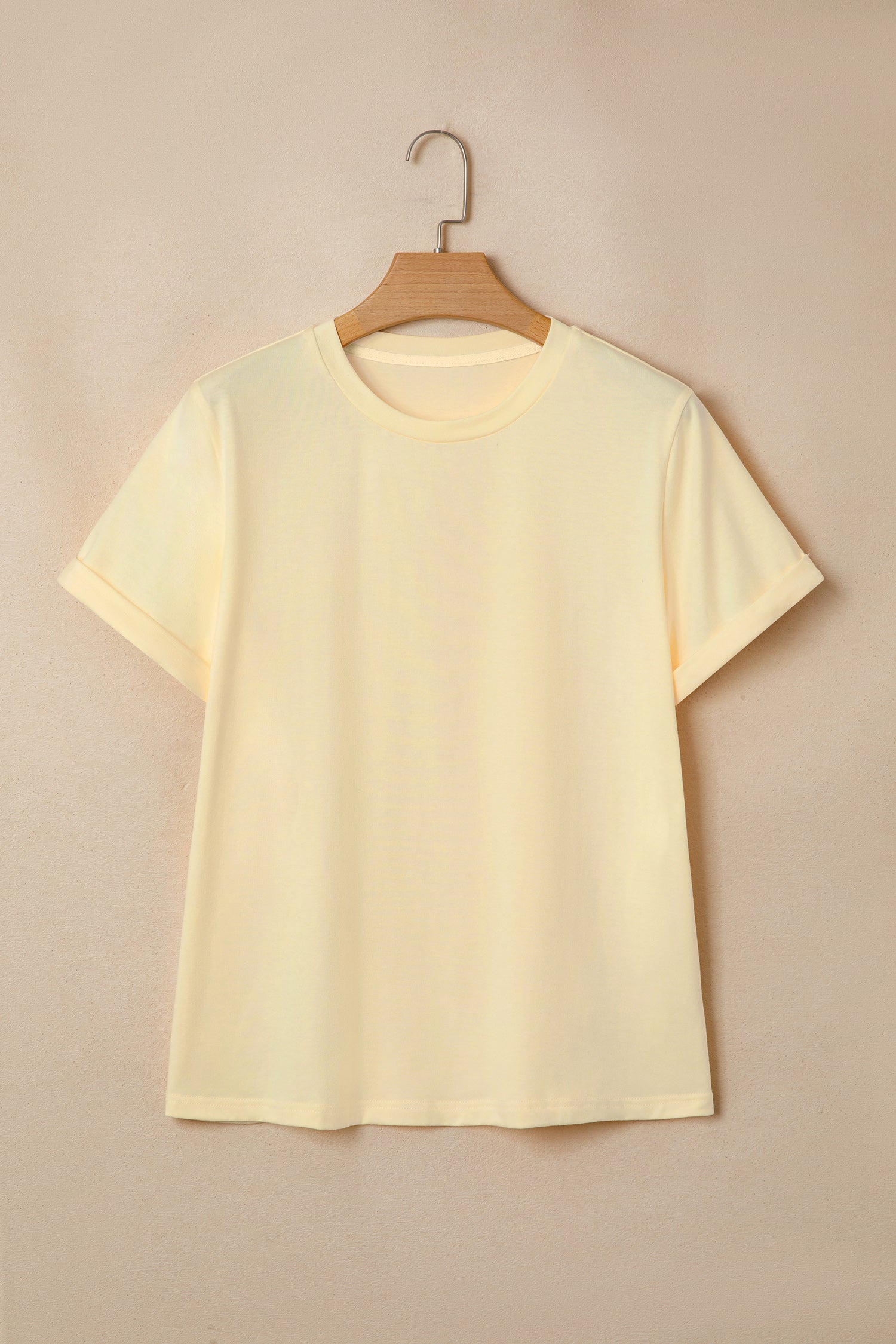 Sachet Pink Solid Color Basic Crew Neck Plain Tee