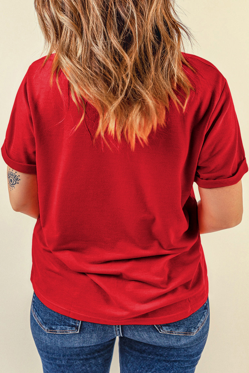 Sachet Pink Solid Color Basic Crew Neck Plain Tee