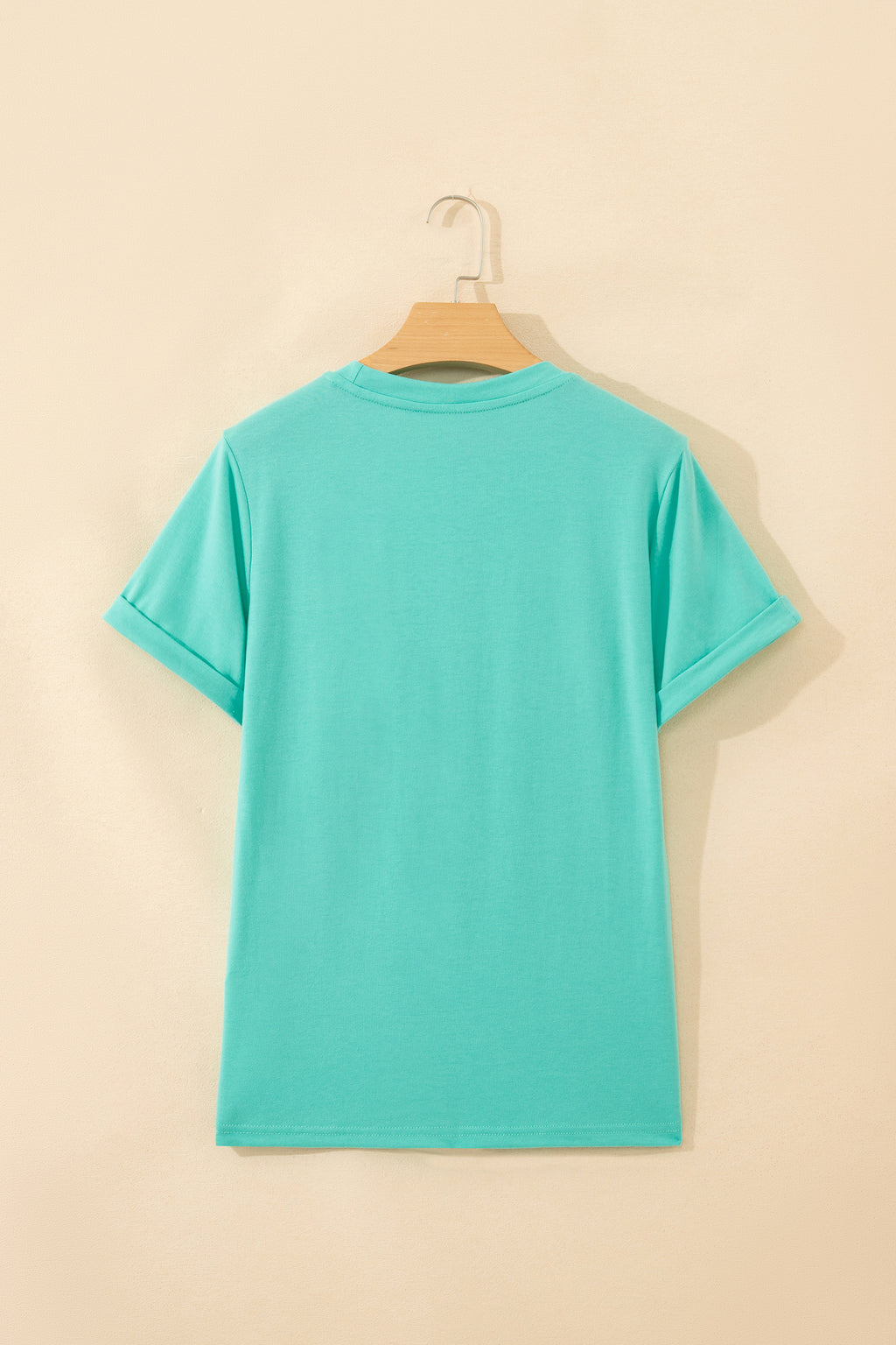 Sachet Pink Solid Color Basic Crew Neck Plain Tee