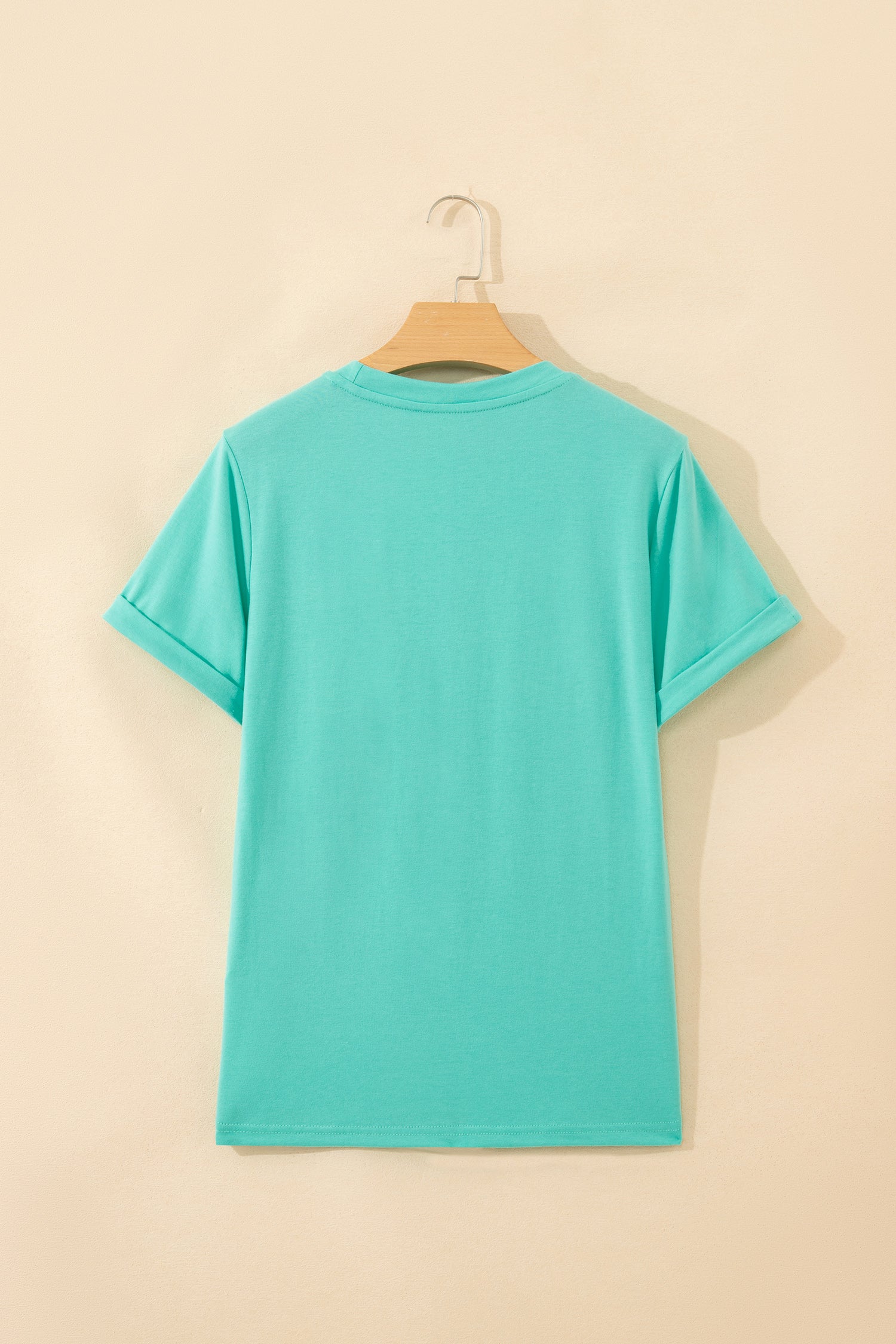 Sachet Pink Solid Color Basic Crew Neck Plain Tee