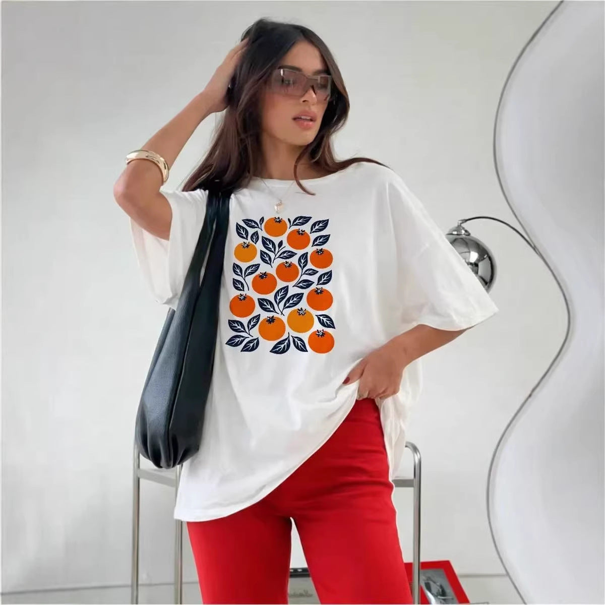 Orange printed short sleeved T-shirt top