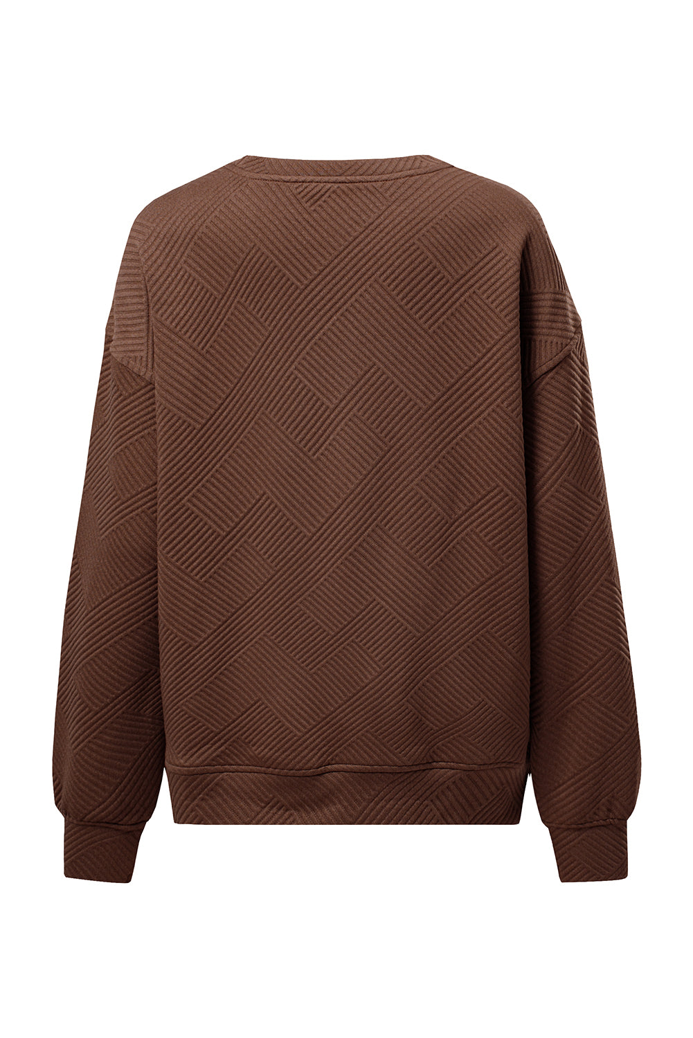 Jungle Green Solid Color Textured Round Neck Drop Shoulder Pullover Sweatshirt