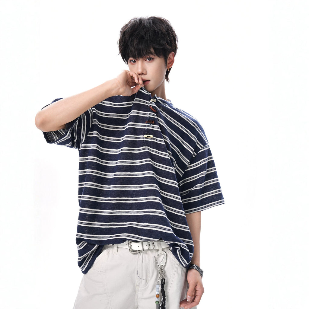 Henley Neck Short Sleeve T-Shirt Men