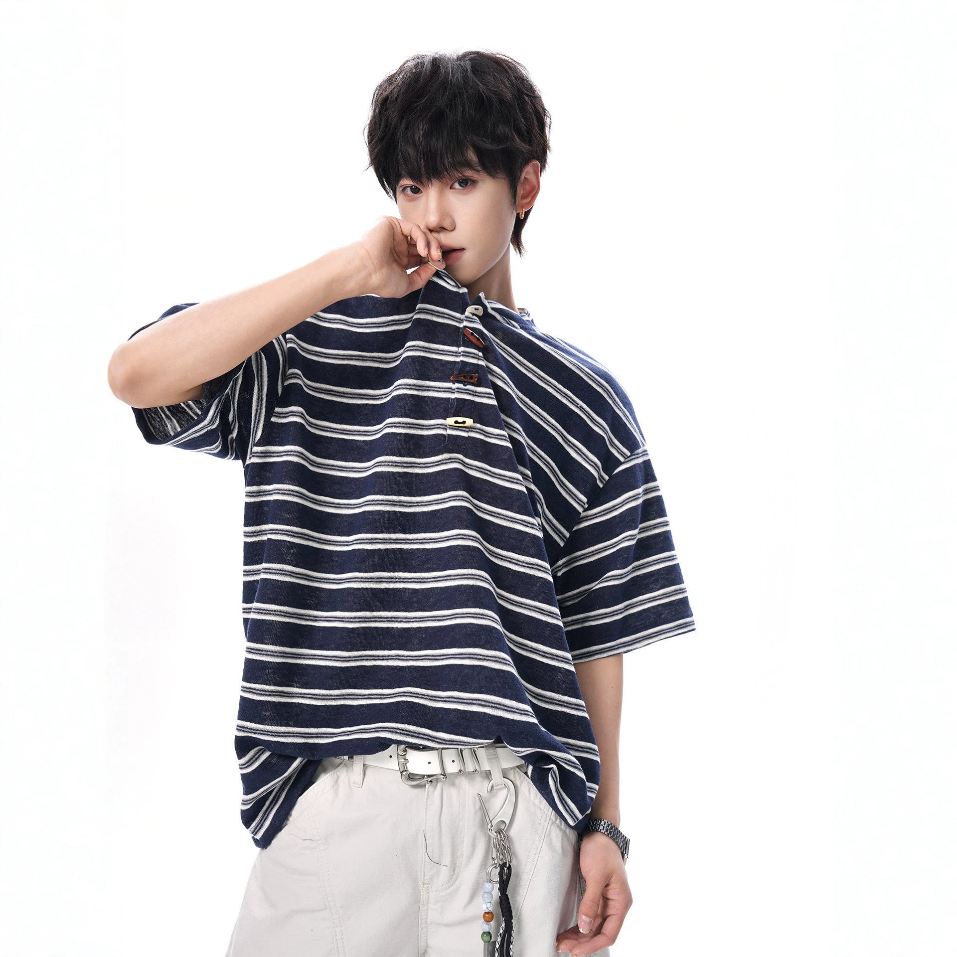 Henley Neck Short Sleeve T-Shirt Men
