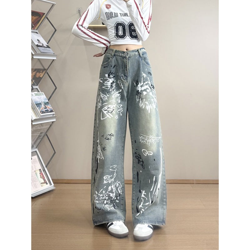 Doodle Splatter Denim Pants for Men Pants