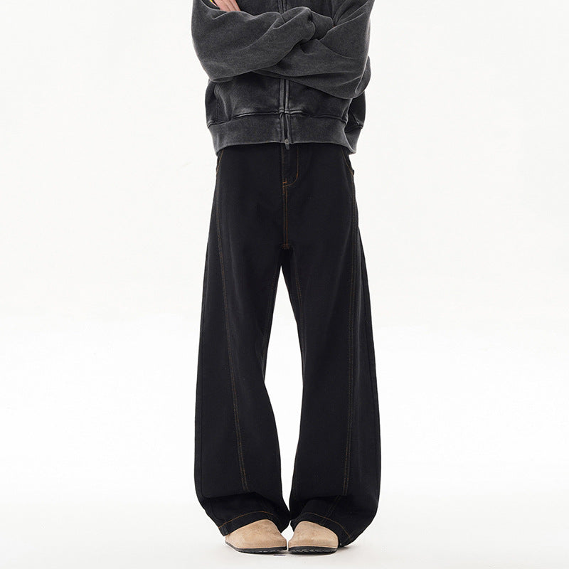 Retro Washed Distressed Deconstructed Patchwork Straight Leg Wide Leg Pants