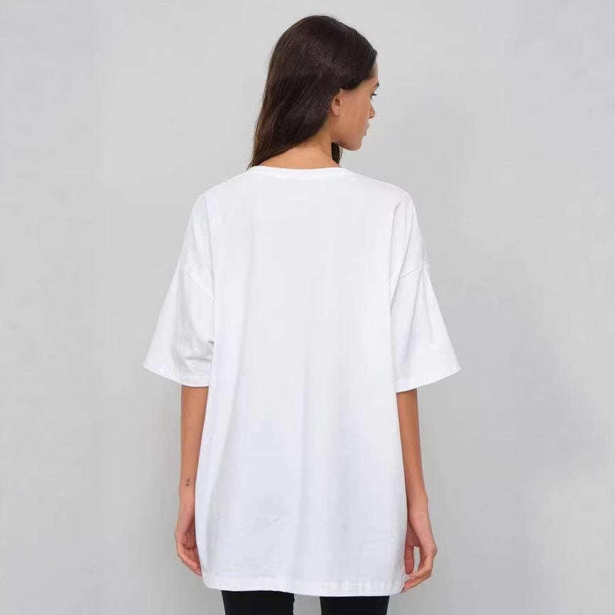 Short sleeved T-shirt with letter pattern for women