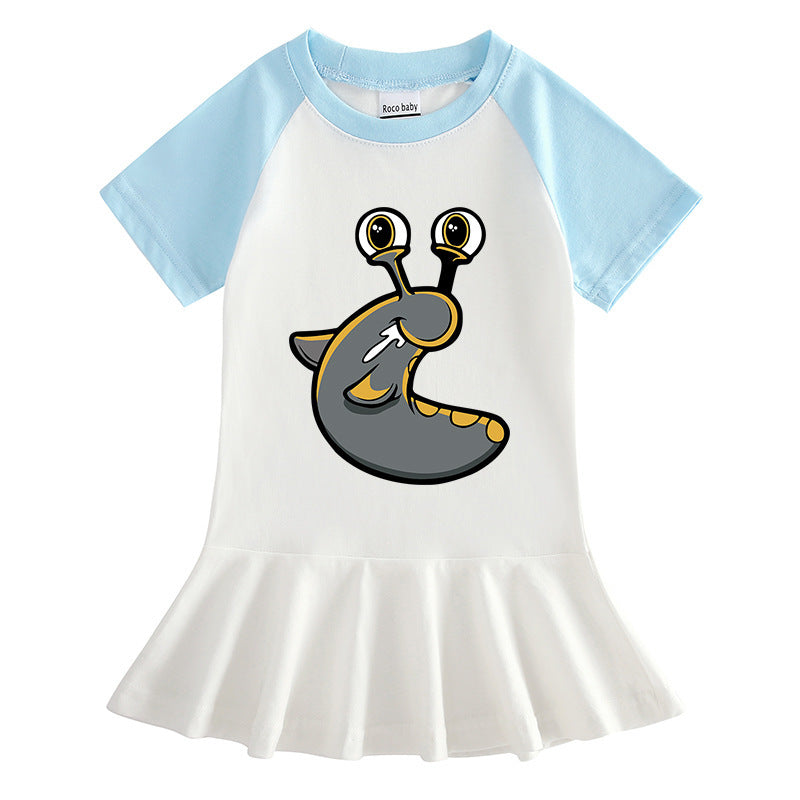 Cartoon half sleeved girls' dress