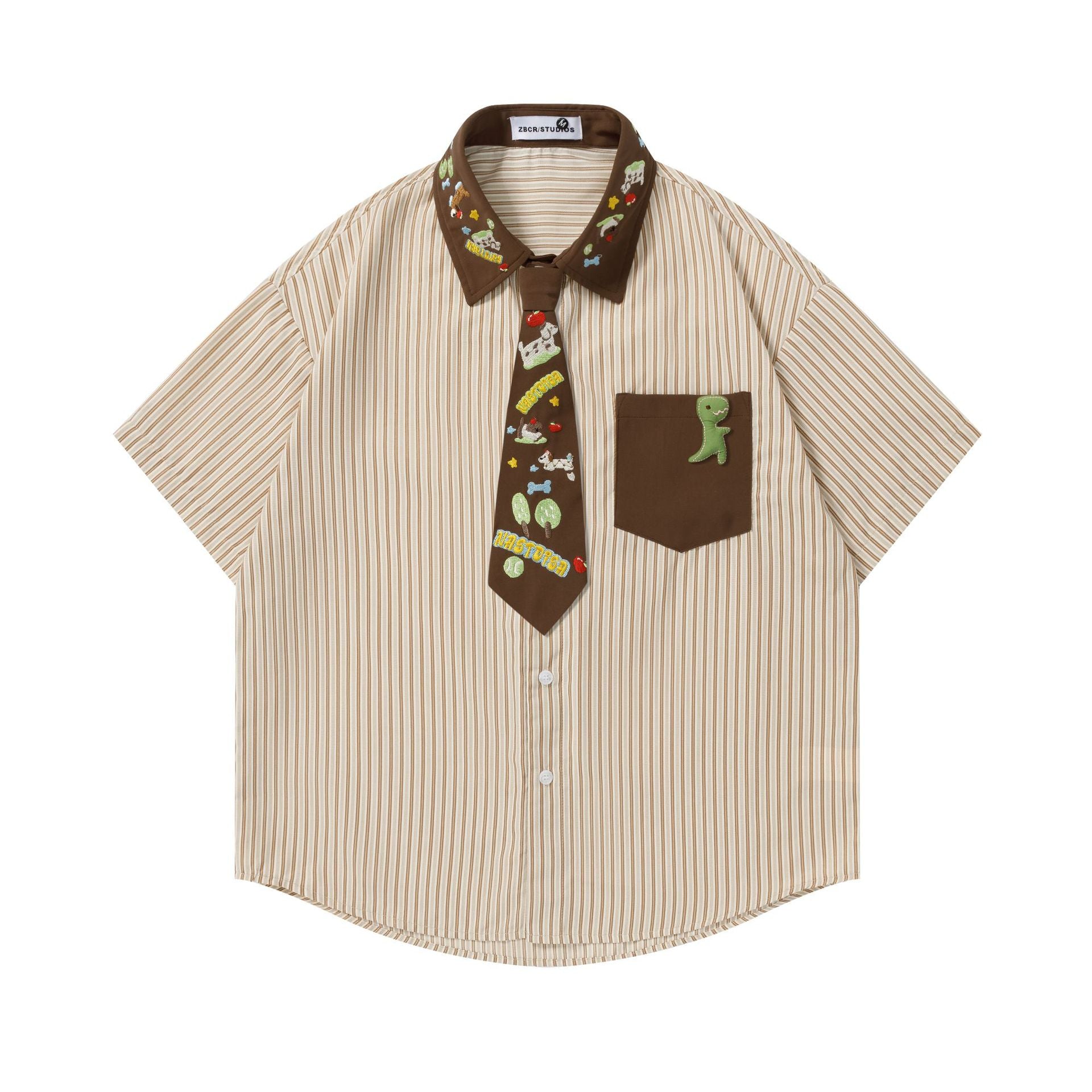 Color blocking vertical tie short sleeved