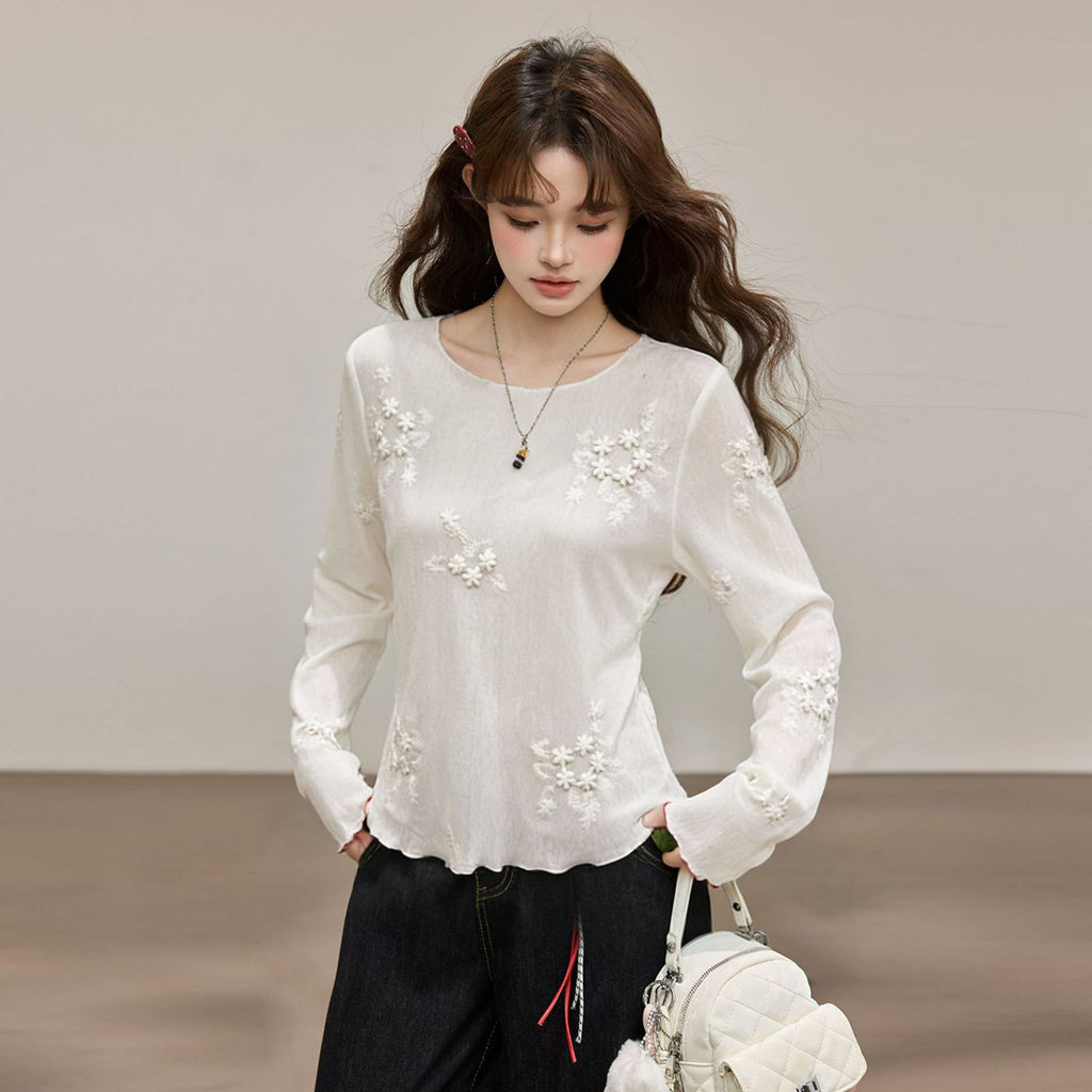 White Semi-Transparent Lightweight Long Sleeve Cover-Up T-Shirt for Women