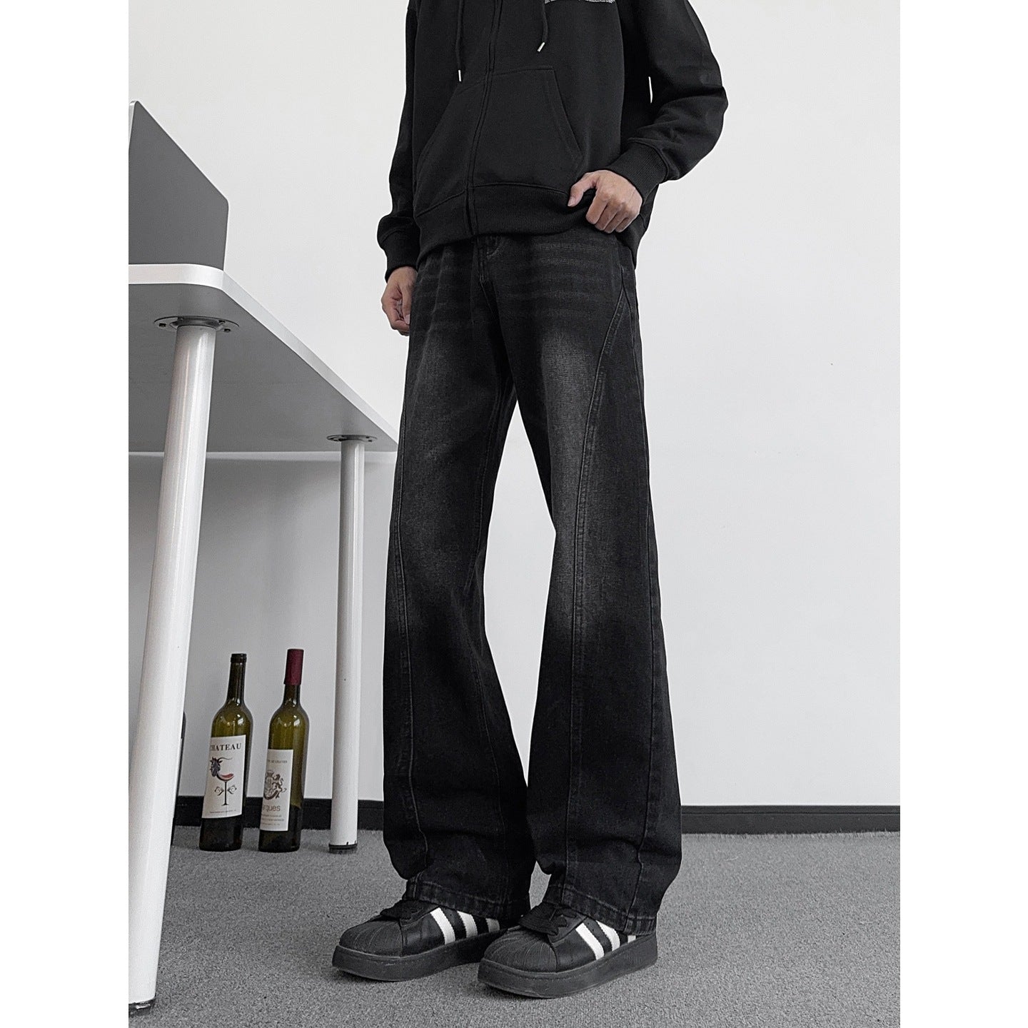 Washed Deconstructed Patchwork Knife-Edge Jeans