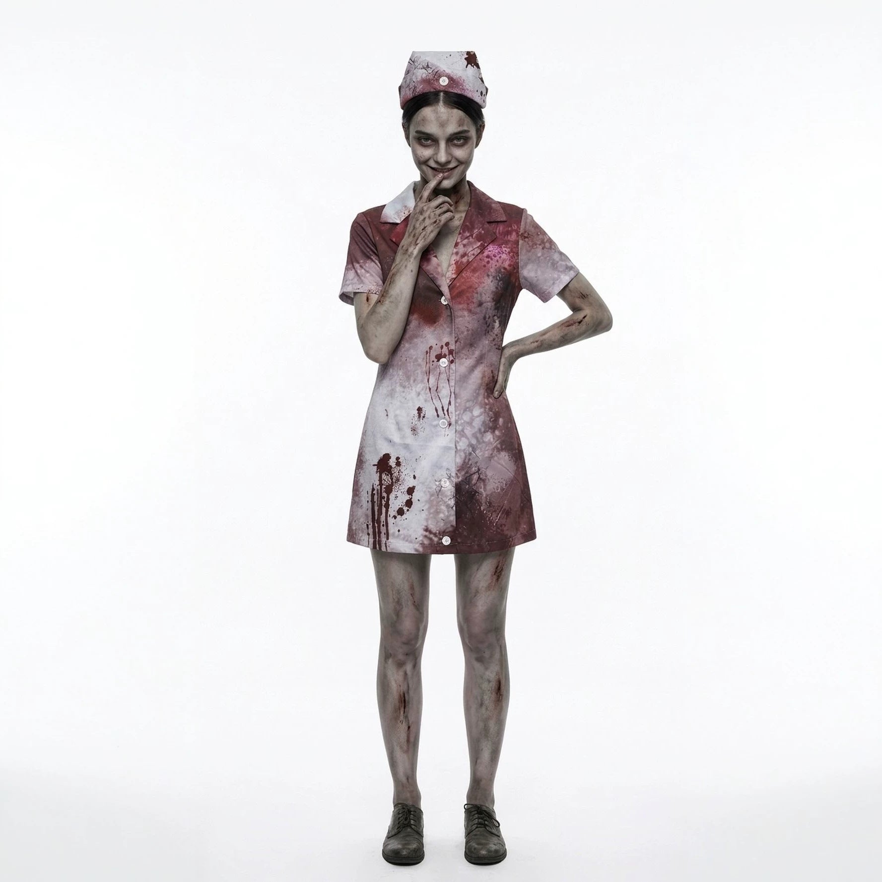 Halloween Horror Zombie Nurse Cosplay Costume with Blood-Stained Nurse Dress for Scary Party Stage Performance Outfit