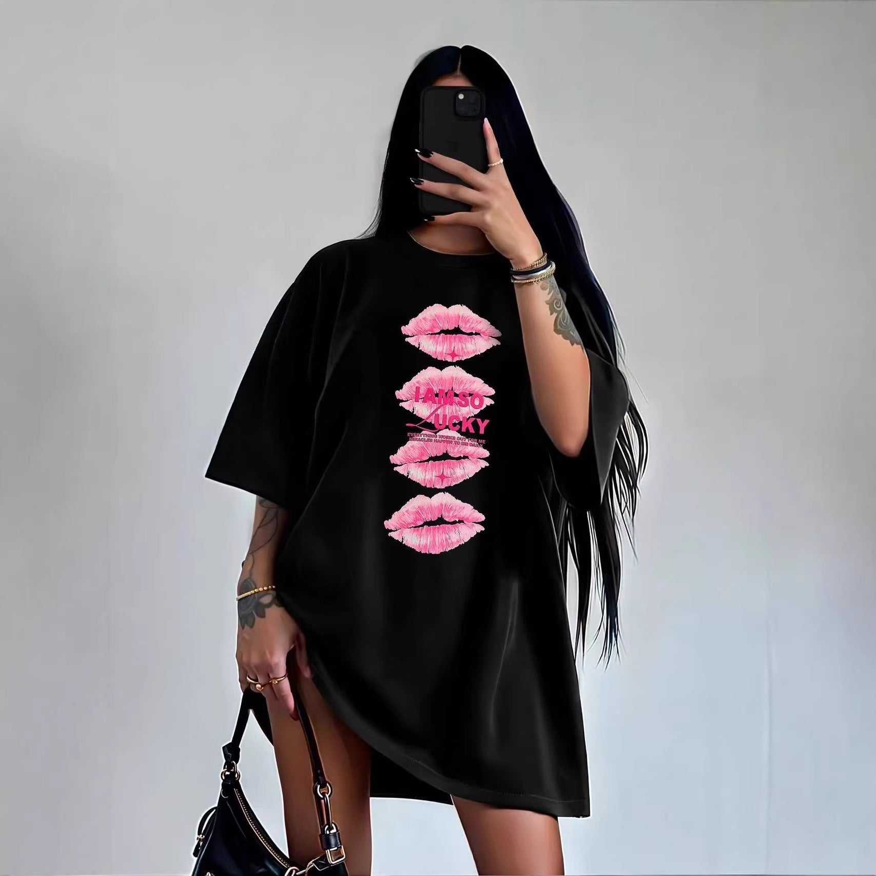 Lip print loose top