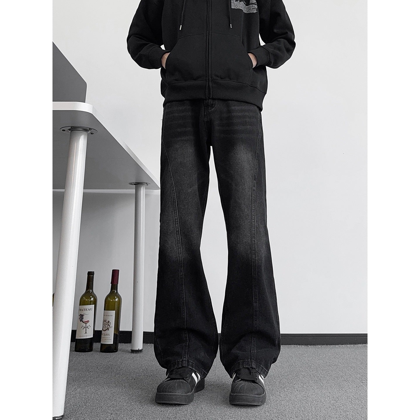 Washed Deconstructed Patchwork Knife-Edge Jeans