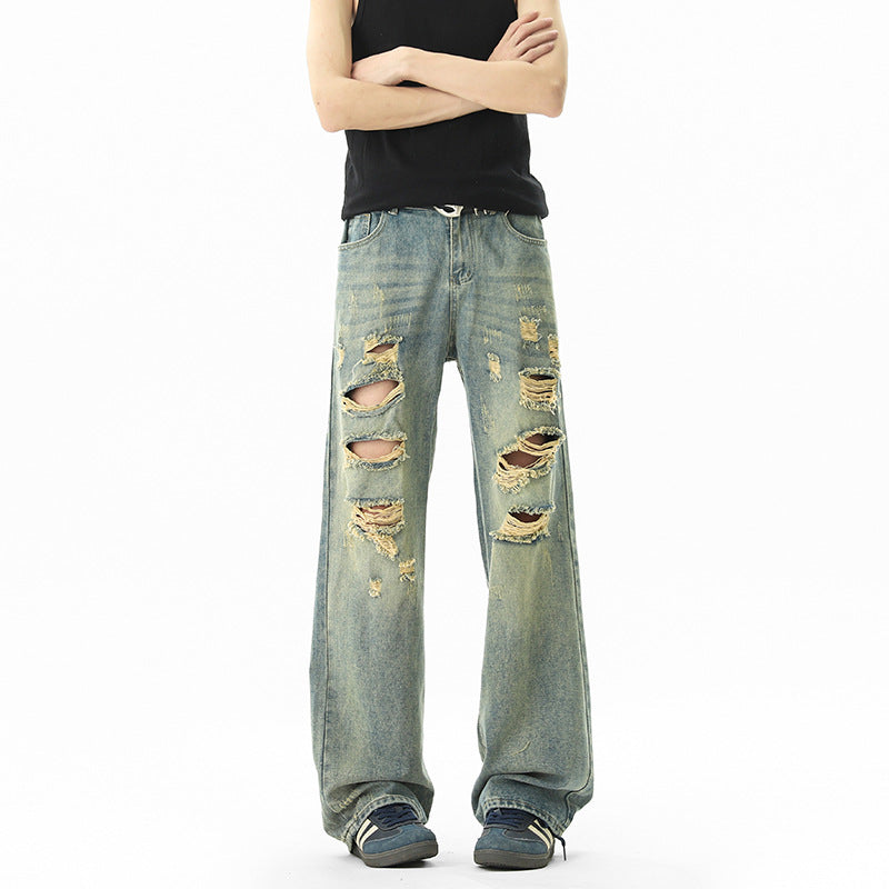 Distressed ripped jeans men streetwear pants