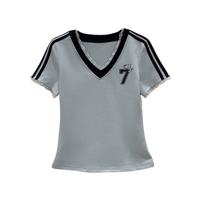 Short Sleeve T-Shirt for Women,  Unique Lace Splicing Casual Top