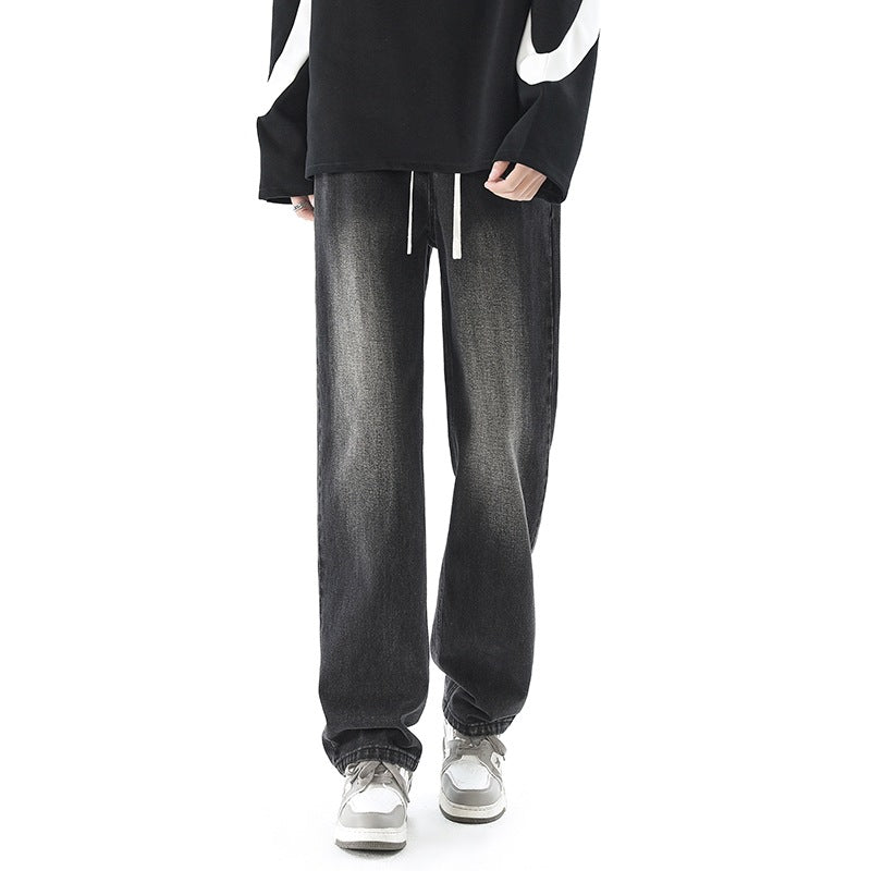 Jeans Men Casual Loose Straight Leg High-Waisted Light Color Long Pants Male