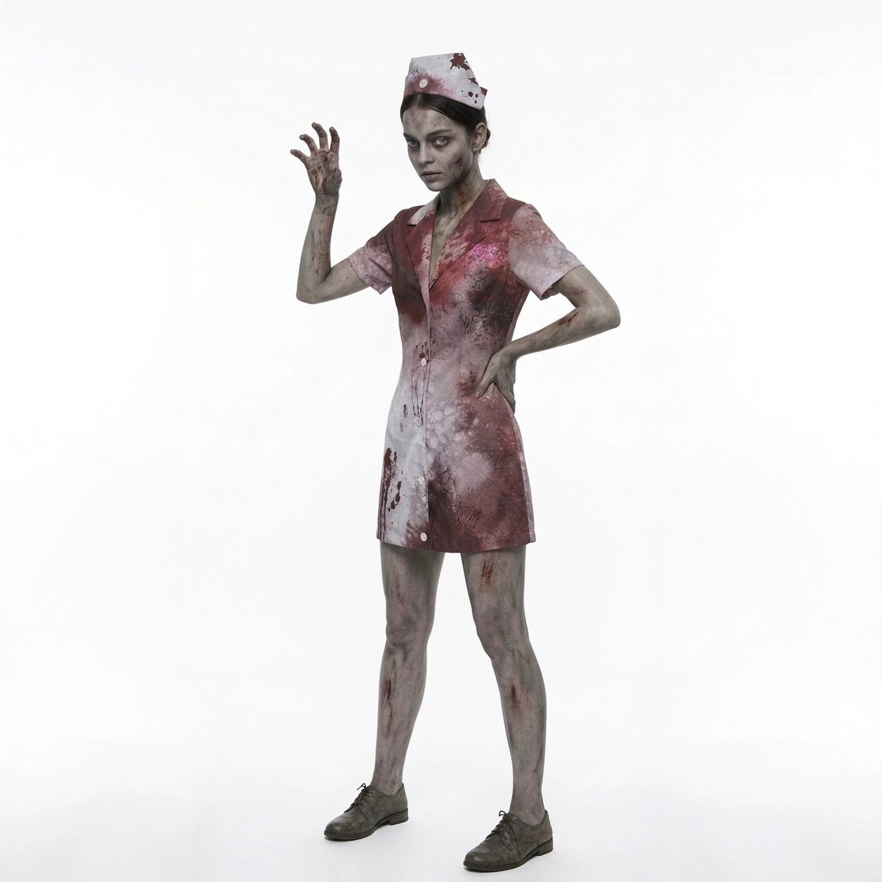 Halloween Horror Zombie Nurse Cosplay Costume with Blood-Stained Nurse Dress for Scary Party Stage Performance Outfit