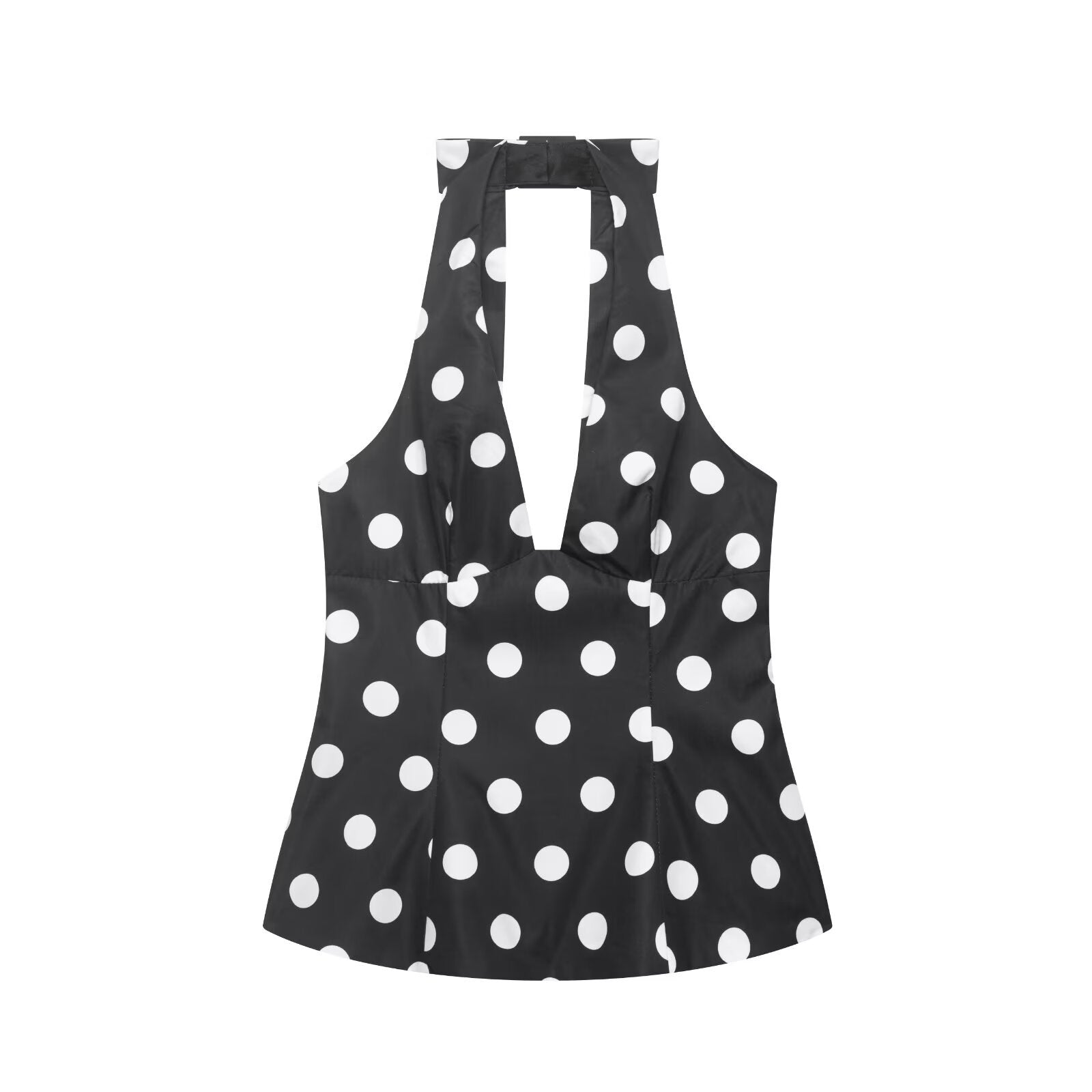 Bow embellished polka dot hanging neck collar sleeveless top