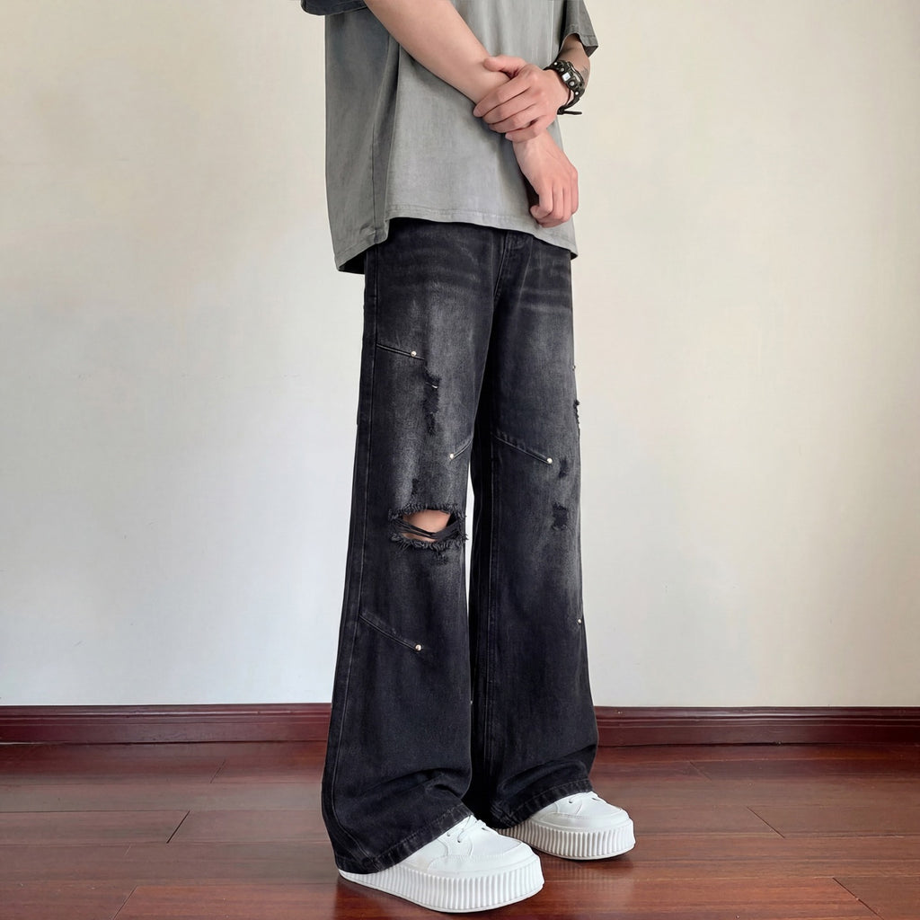 Men's Wide Leg Floor-Length Lightweight Breathable Slim-Fit Casual Trousers