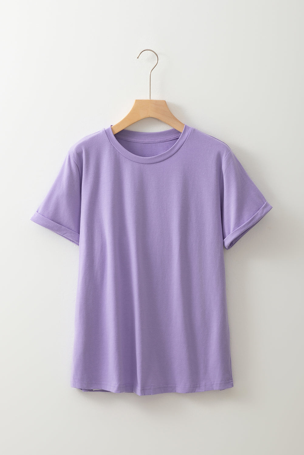 Sachet Pink Solid Color Basic Crew Neck Plain Tee