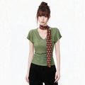 V-Neck Short Sleeve T-Shirt for Women, Green Slim-Fitting Unique and Beautiful Summer Top