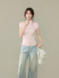 Short Sleeve Knit T-Shirt for Women, Slim Fit Sweet Style Summer Top