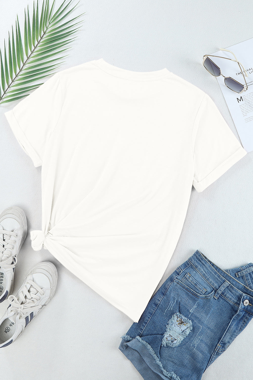 Sachet Pink Solid Color Basic Crew Neck Plain Tee